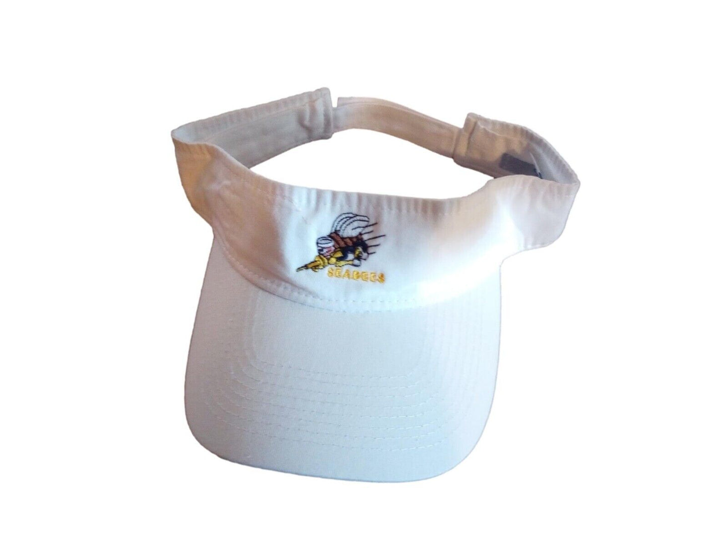 U.S NAVY SEABEES  SUN VISOR CAP WHITE HAT WITH EMBROIDERED SEABEES