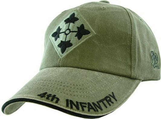 U.S ARMY 4TH INFANTRY DIVISION HAT MILITARY BASEBALL CAP OD GREEN STONE WASHED