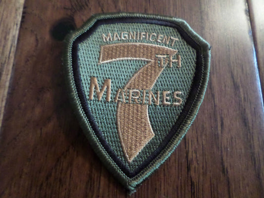 U.S. MILITARY MARINE CORPS MAGNIFICENT 7 PATCH SUBDUE OD GREEN GOOD QUALITY