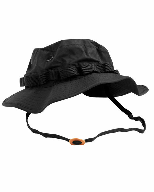 BLACK TACTICAL WIDE BRIM BOONIE HAT 100% RIPSTOP TYPE II HOT WEATHER