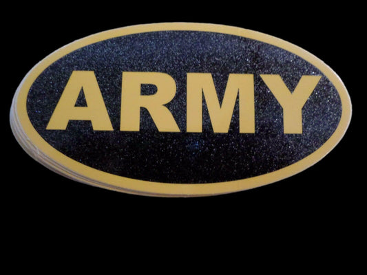 U.S MILITARY ARMY YELLOW ON BLACK GLITTER OVAL WINDOW DECAL STICKER 4.25 X 2.25