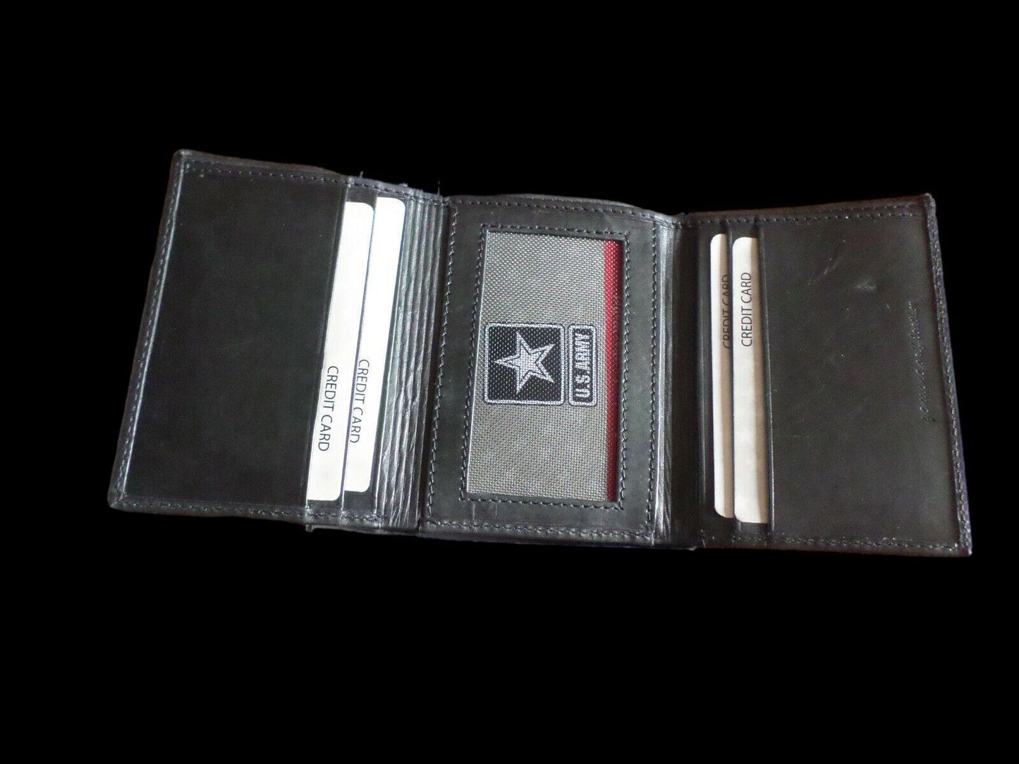 NEW U.S ARMY LEATHER TRIFOLD WALLET GENUINE BLACK COWHIDE EMBOSSED ARMY STAR