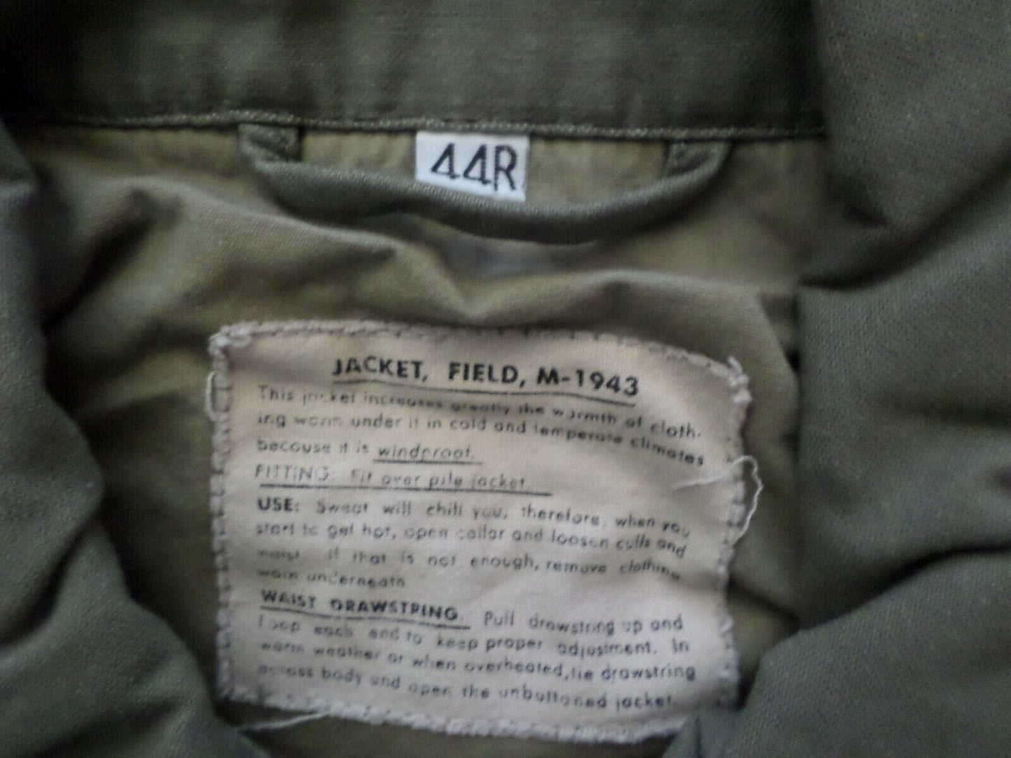 WWII US MILITARY M-43 FIELD JACKET M-1943 OD FATIGUE SIZE 44 MEDIUM REPRODUCTION