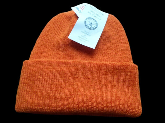 NEW WATCH CAP BLAZE ORANGE 100% 2 PLY WOOL U.S.A MADE BEANIE