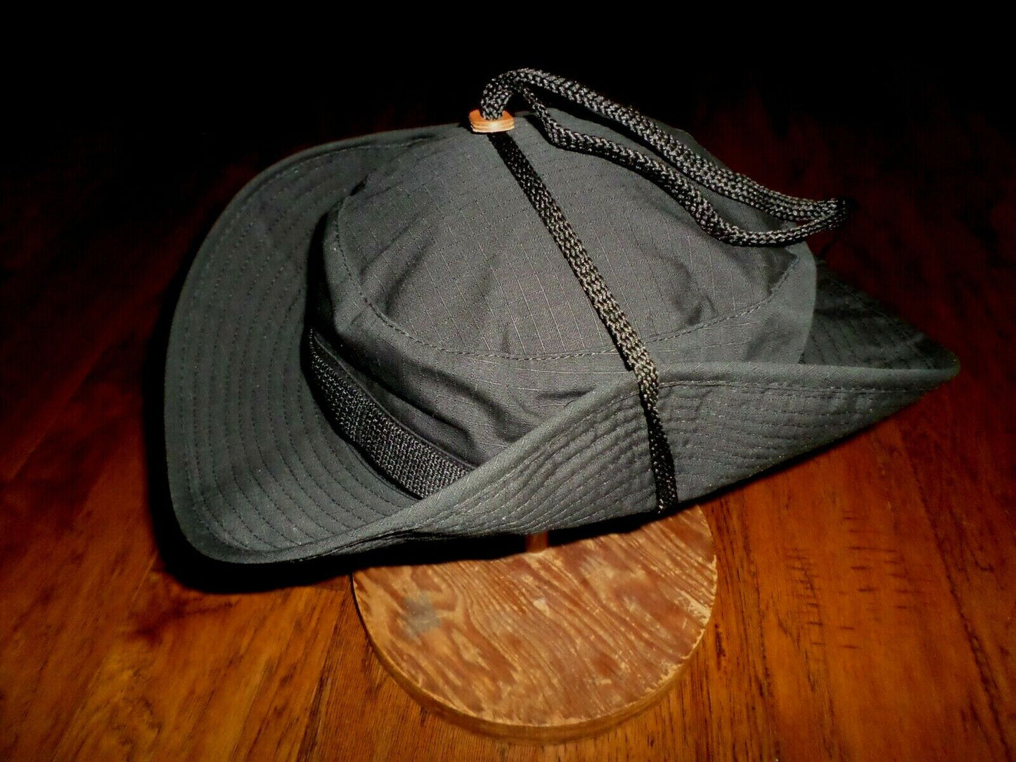 BLACK TACTICAL WIDE BRIM BOONIE HAT 100% RIPSTOP TYPE II HOT WEATHER