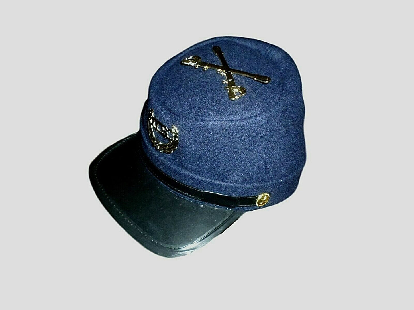 CIVIL WAR UNION KEPI CAVALRY HAT BLUE WOOL ADJUSTABLE KEPI SWORDS U.S BADGE