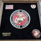 U.S MILITARY MARINE CORPS MEDALLION WITH PINS PRESENTATION SHADOW BOX OAK FRAME