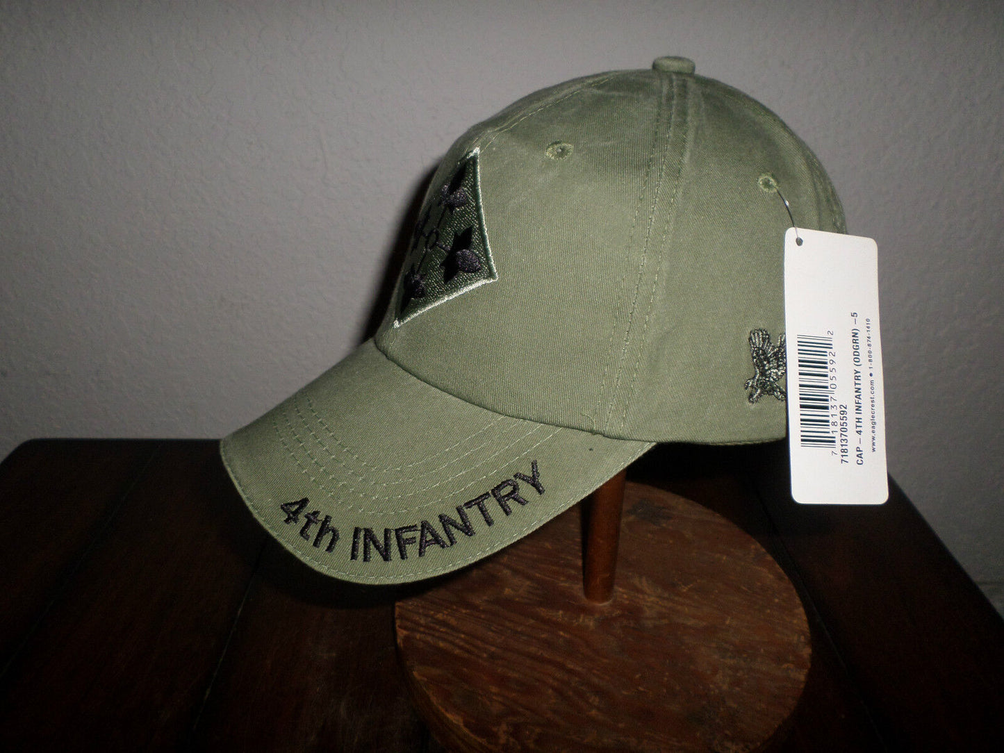 U.S ARMY 4TH INFANTRY DIVISION HAT MILITARY BASEBALL CAP OD GREEN STONE WASHED