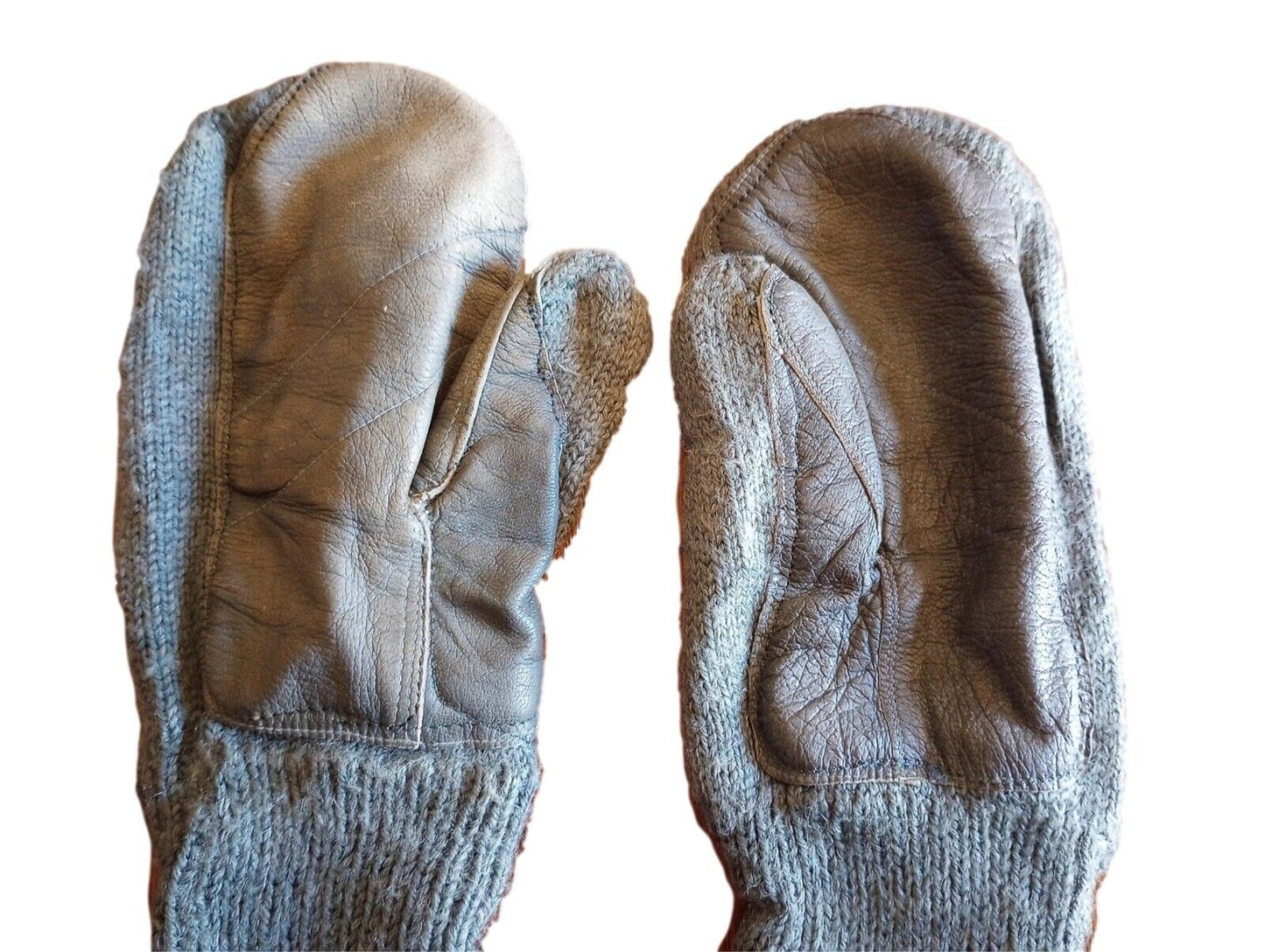 SWISS MILITARY WOOL MITTENS ARMY COLD WEATHER LEATHER PALMS SURPLUS