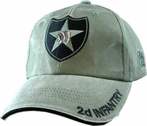 ARMY 2d INFANTRY DIVISION HAT EMBROIDERED U.S MILITARY CAP OD GREEN STONEWASHED