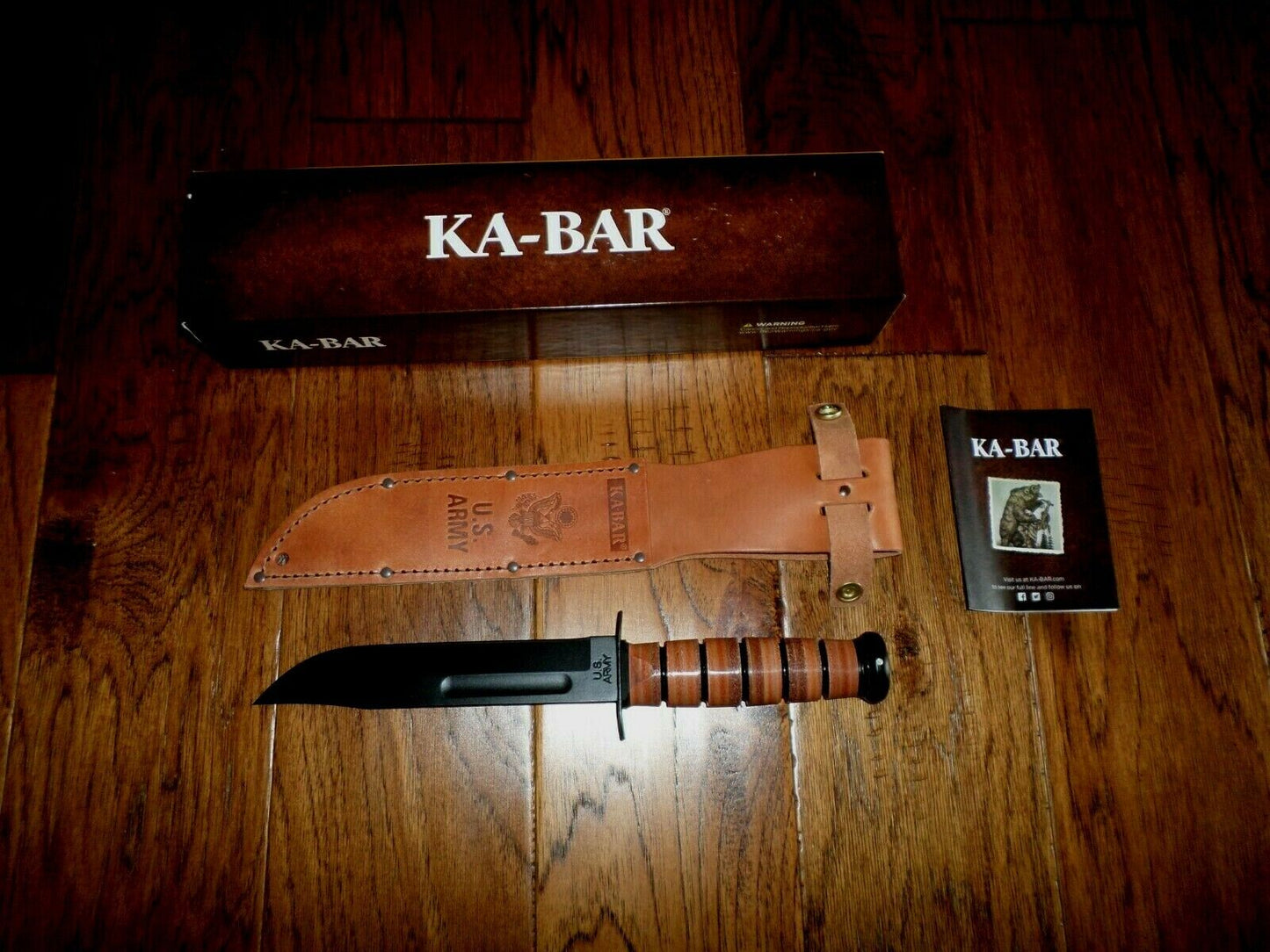 U.S MILITARY ARMY KA-BAR KNIFE & LEATHER SHEATH KABAR FULL SIZE COMBAT KNIFE