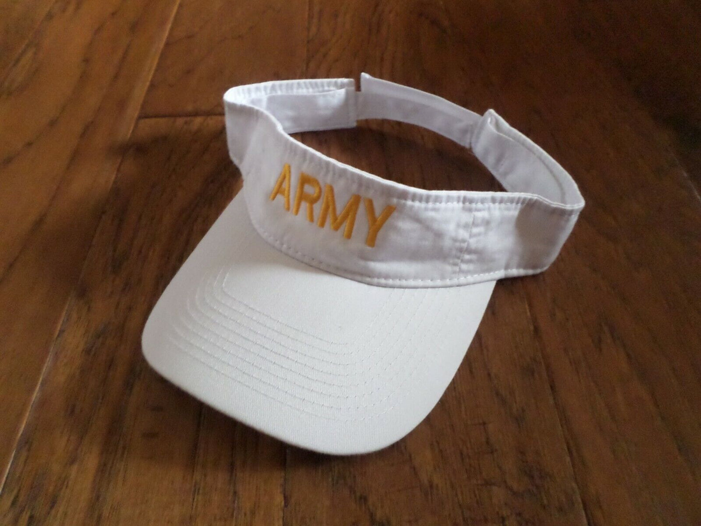 U.S  ARMY SUN VISOR CAP WHITE HAT WITH EMBROIDERED YELLOW ARMY