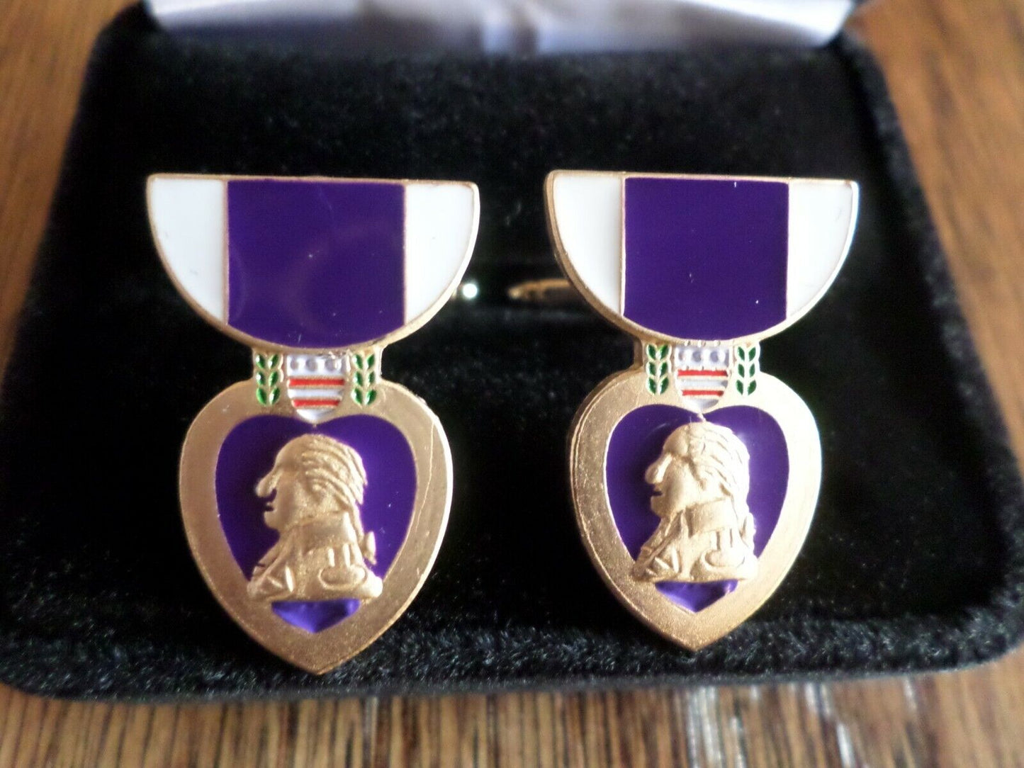 U.S MILITARY PURPLE HEART CUFFLINKS WITH JEWELRY BOX 1 SET CUFF LINKS BOXED