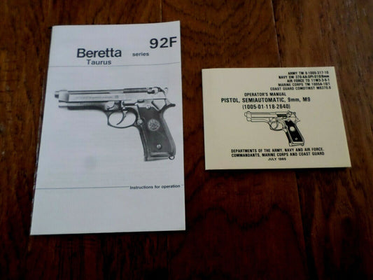 U.S ARMY BERETTA TAURUS HANDBOOK 92F TM PISTOL OPERATORS MAINTENANCE INSTRUCTION