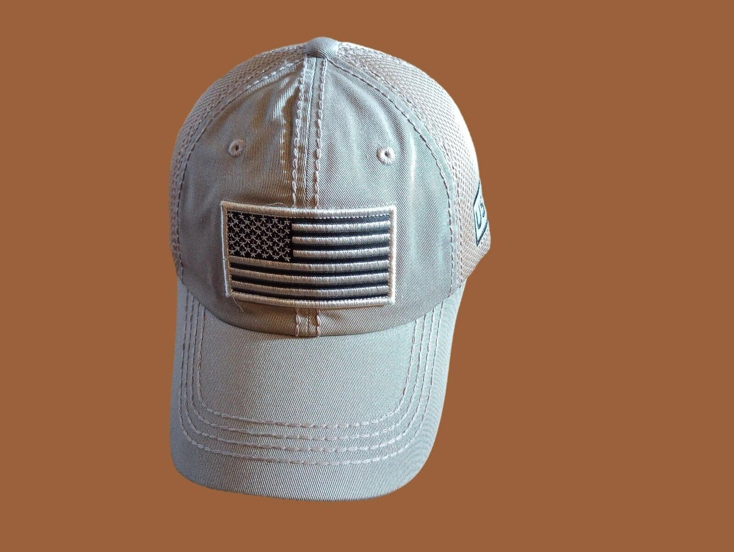 U.S American Flag Hat Cap Cotton Mesh Back Khaki Baseball Cap