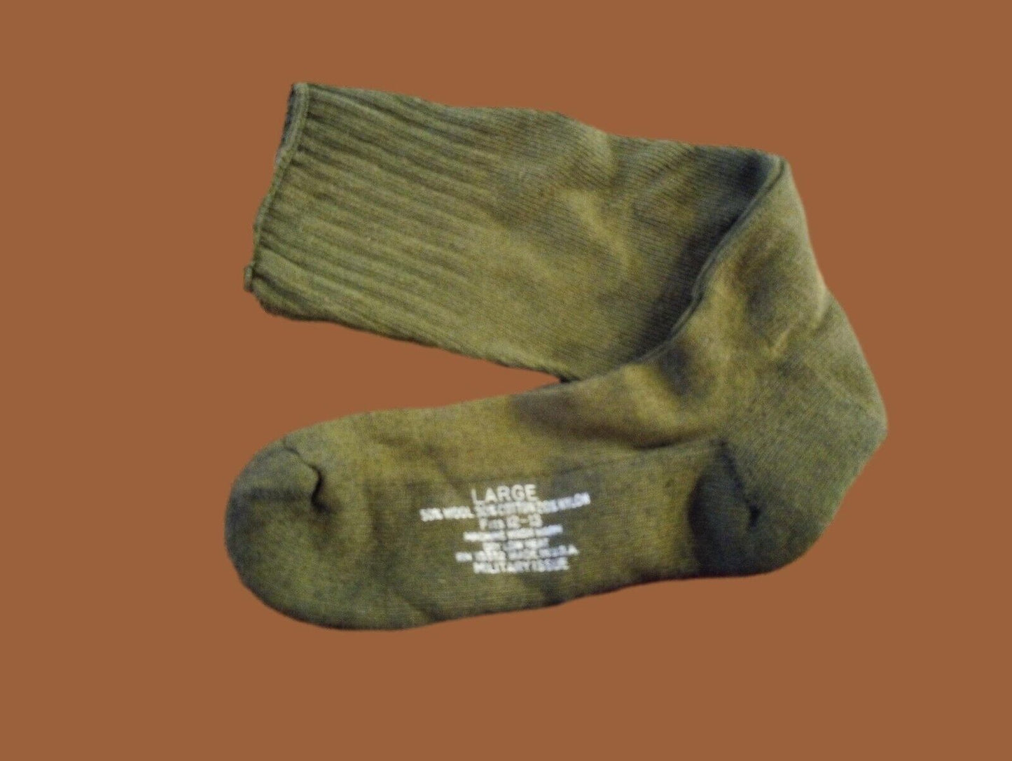 NEW MILITARY ISSUE CUSHION SOLE WOOL BLEND SOCKS U.S.A MADE OD GREEN LARGE