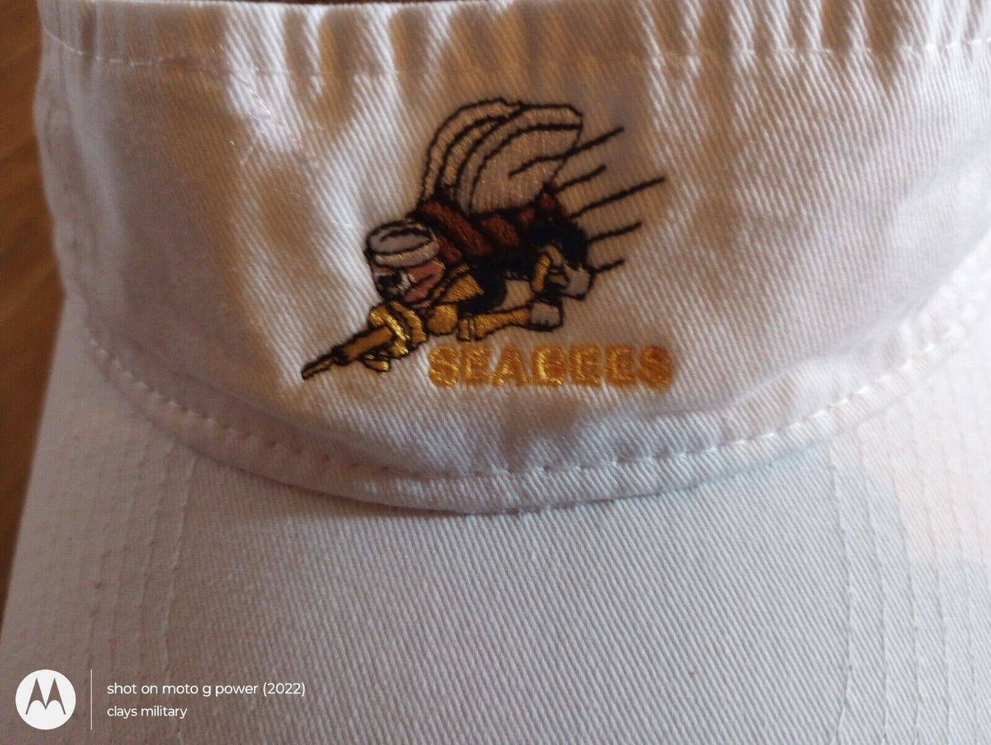 U.S NAVY SEABEES  SUN VISOR CAP WHITE HAT WITH EMBROIDERED SEABEES