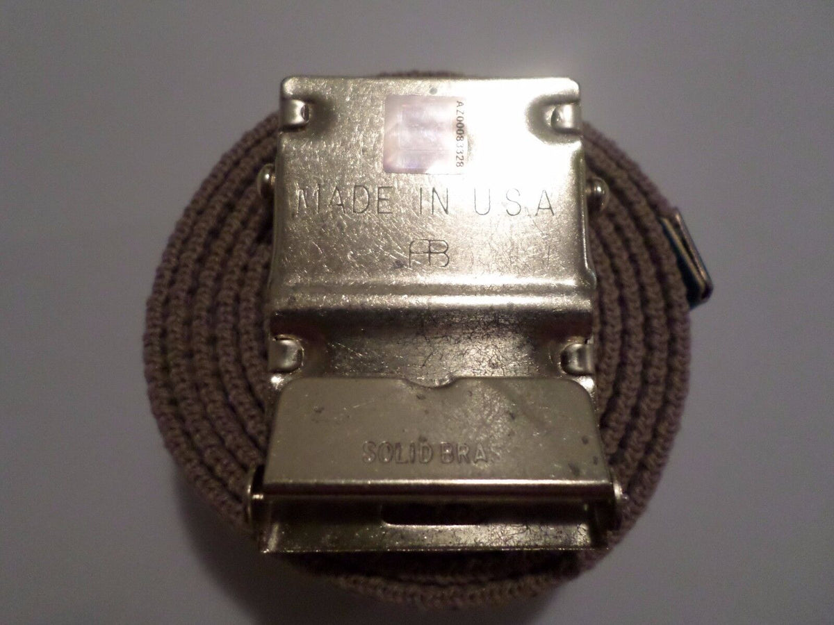 US MILITARY GRADE KHAKI HEAVY WEB BELT WITH 1st CAVALRY BRASS BUCKLE U.S.A MADE