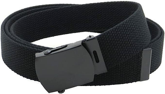 US MILITARY GRADE BLACK WEB BELT WITH BLACK BUCKLE 54 INCHES USA MADE HEAVY WEB