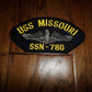 U.S NAVY SHIP HAT PATCH.USS MISSOURI SSN-780 NAVY SUBMARINE PATCH