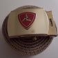 U.S MILITARY KHAKI WEB BELT WITH 3rd MARINE CORPS BRASS BUCKLE MADE IN THE U.S.A