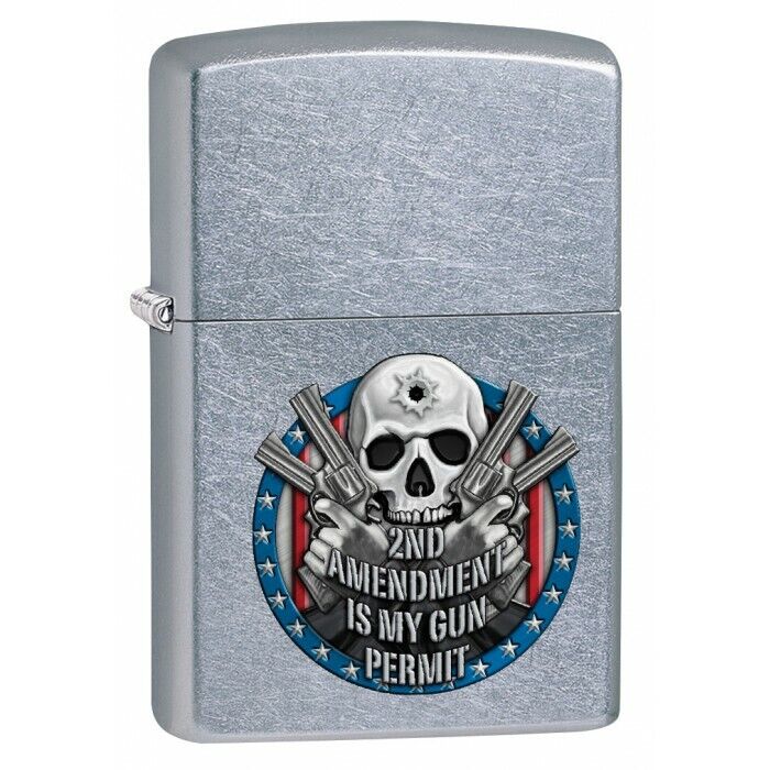 2ND AMENDMENT ZIPPO LIGHTER STREET CHROME GUN PERMIT USA MADE