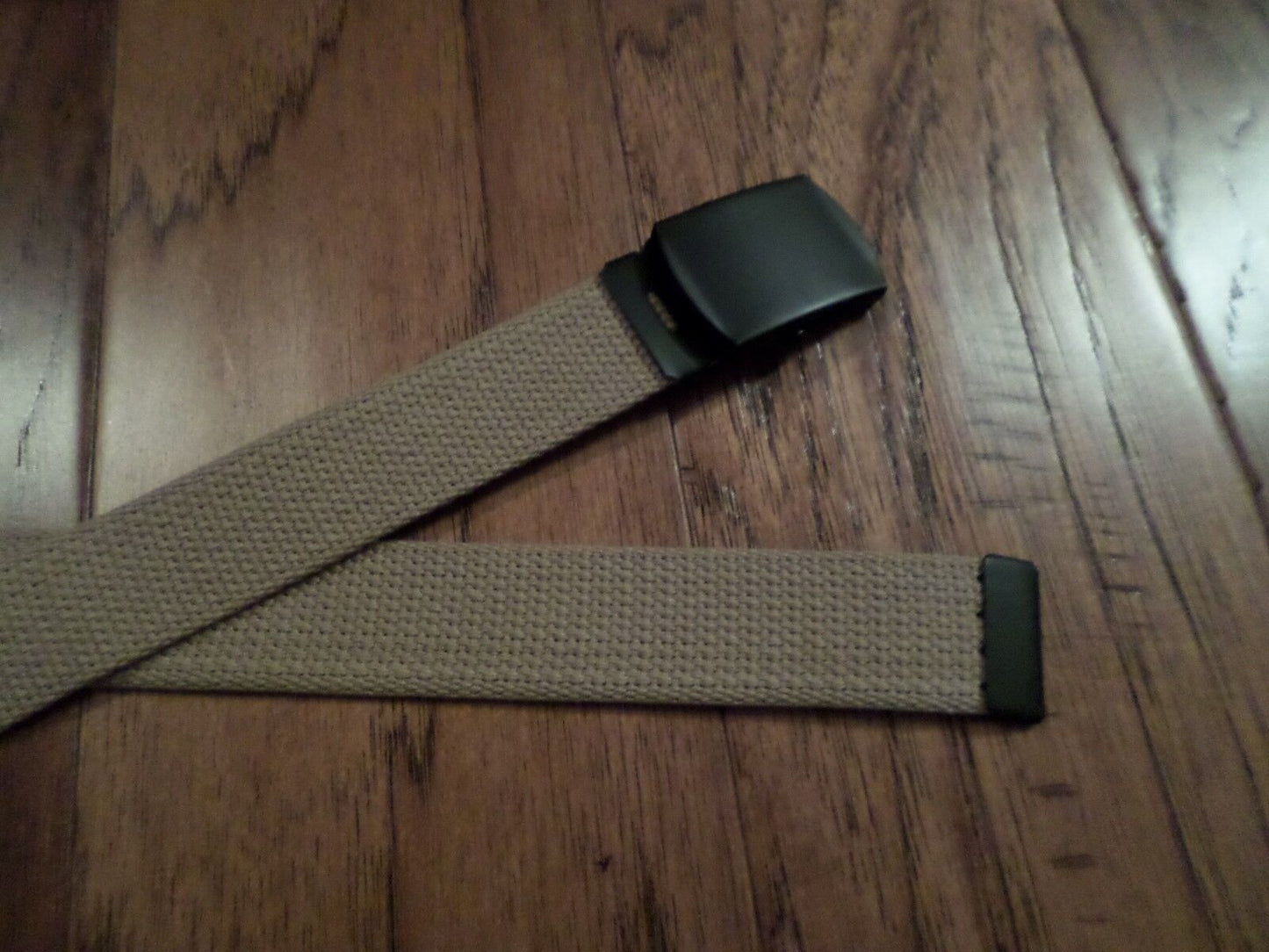 US MILITARY GRADE KHAKI WEB BELT WITH BLACK BUCKLE 54 INCHES USA MADE HEAVY WEB