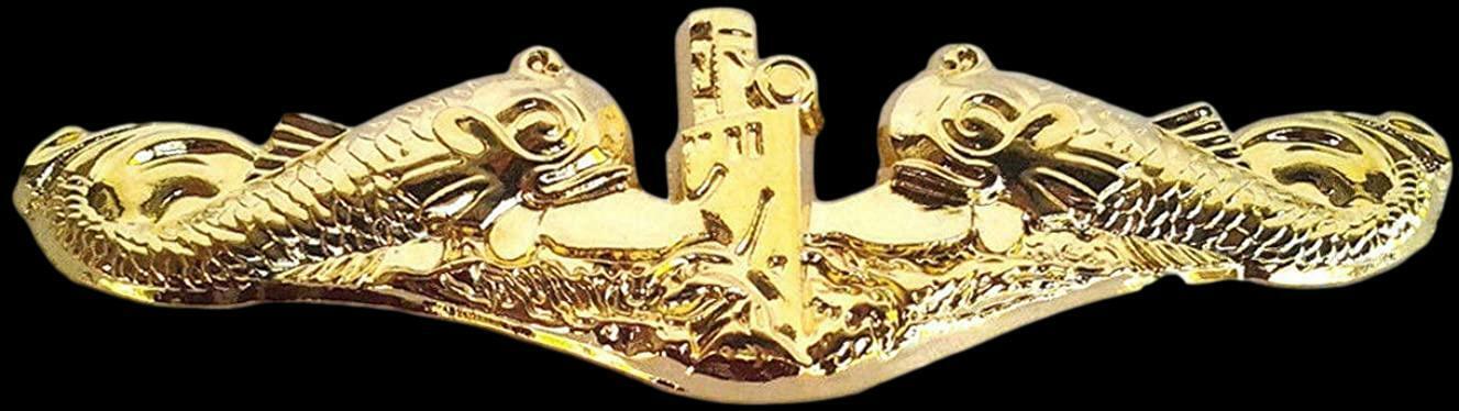 U.S MILITARY NAVY GOLD SUBMARINE PIN BADGE OFFICERS DOUBLE CLUTCH BACK METAL