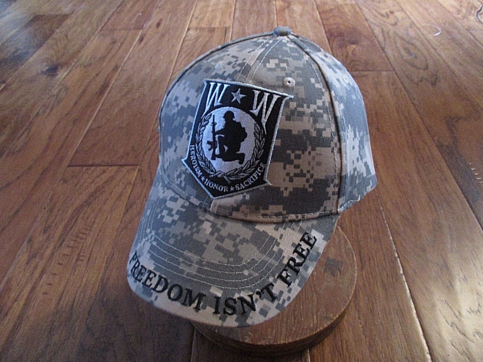 WOUNDED WARRIOR HONOR CAMOUFLAGE HAT CAP FREEDOM ISN'T FREE ON BILL ...