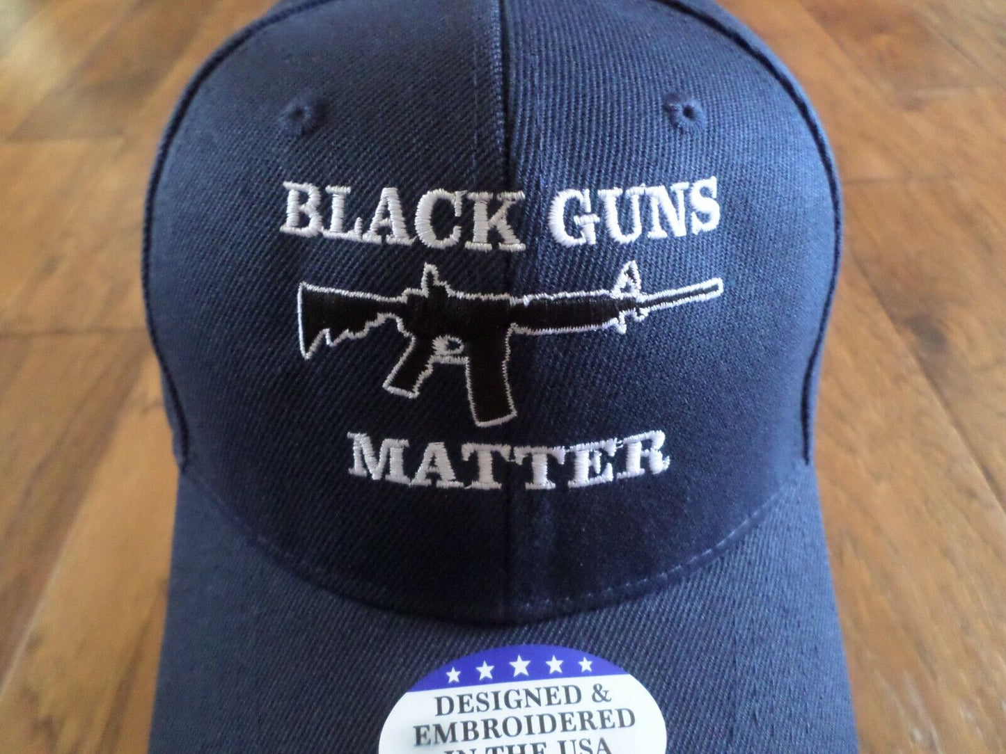 BLACK GUNS MATTER 6 PANEL CAP EMBROIDERED HAT 2nd AMENDMENT NAVY BLUE