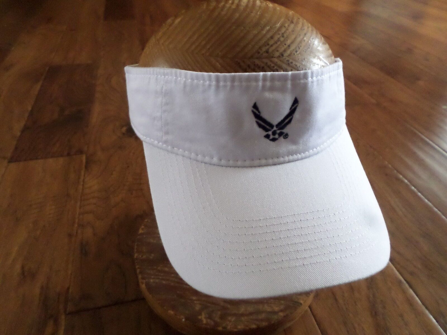 U.S AIR FORCE SUN VISOR CAP WHITE HAT WITH EMBROIDERED AIR FORCE WINGS LOGO