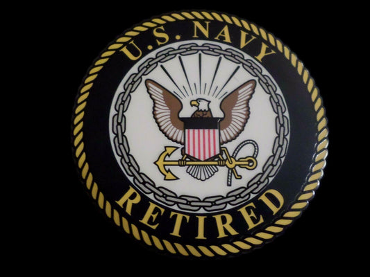 U.S MILITARY NAVY RETIRED WINDOW DECAL STICKER 4" X 3.75" INCHES ROUND