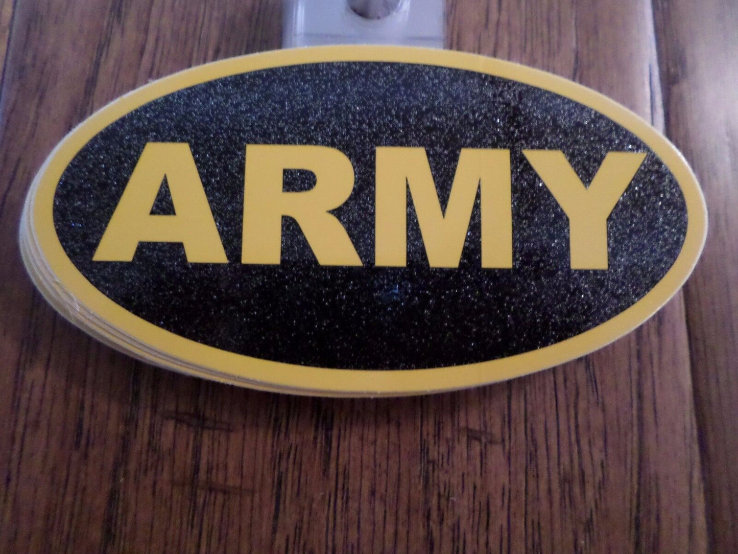 U.S MILITARY ARMY YELLOW ON BLACK GLITTER OVAL WINDOW DECAL STICKER 4.25 X 2.25