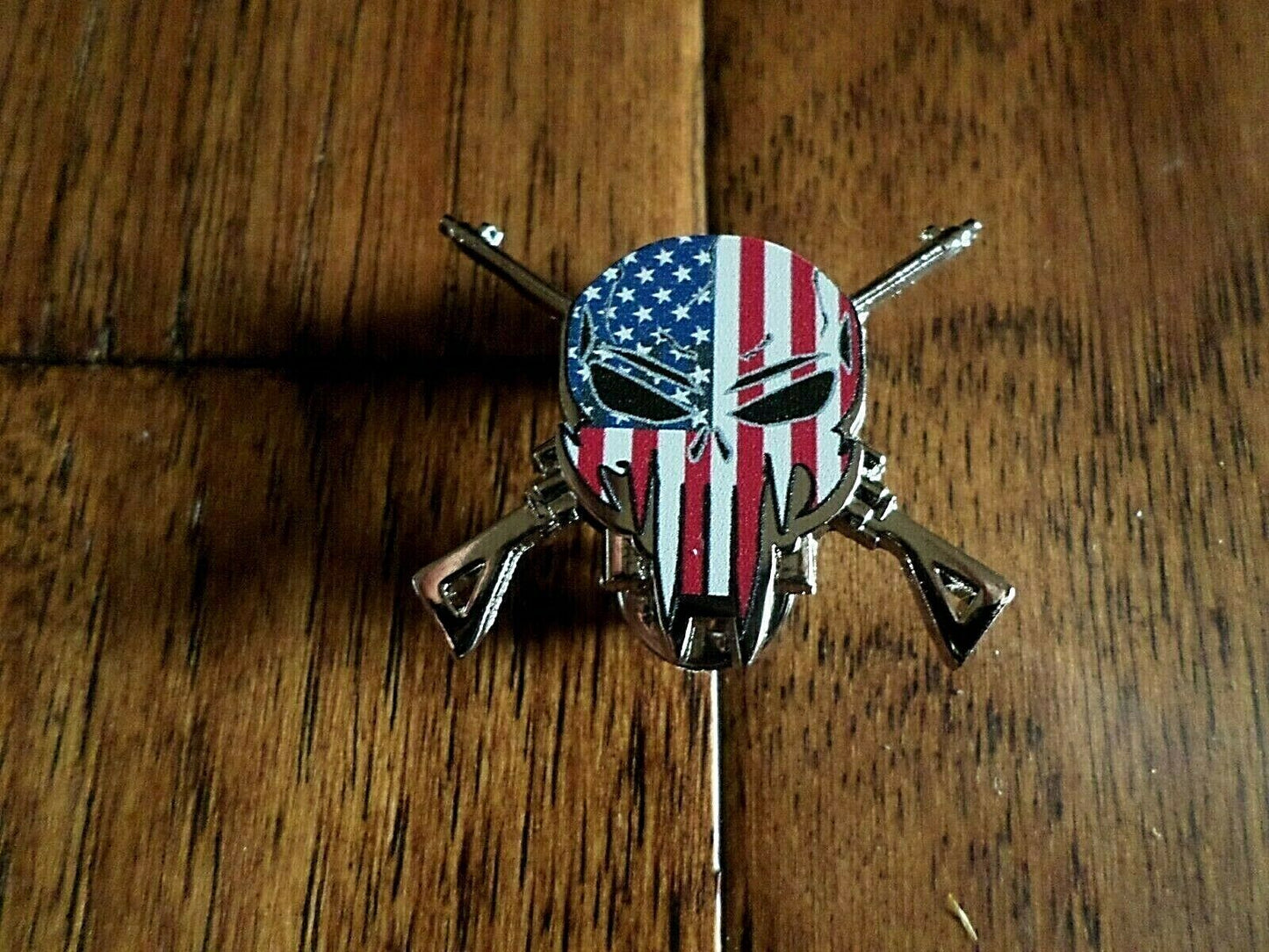 PATRIOTIC SKULL DEMON HAT PIN LAPEL DOUBLE POST PIN USA FLAG SKULL SNIPER