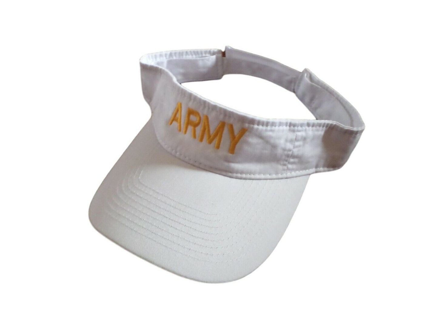 U.S  ARMY SUN VISOR CAP WHITE HAT WITH EMBROIDERED YELLOW ARMY