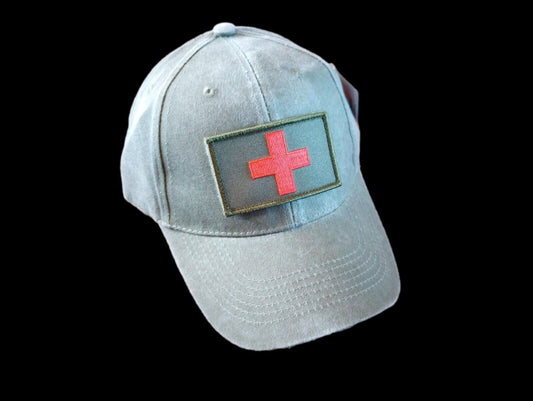 MEDIC RED CROSS MILITARY HAT OD GREEN MASH BASEBALL CAP H&L PATCH
