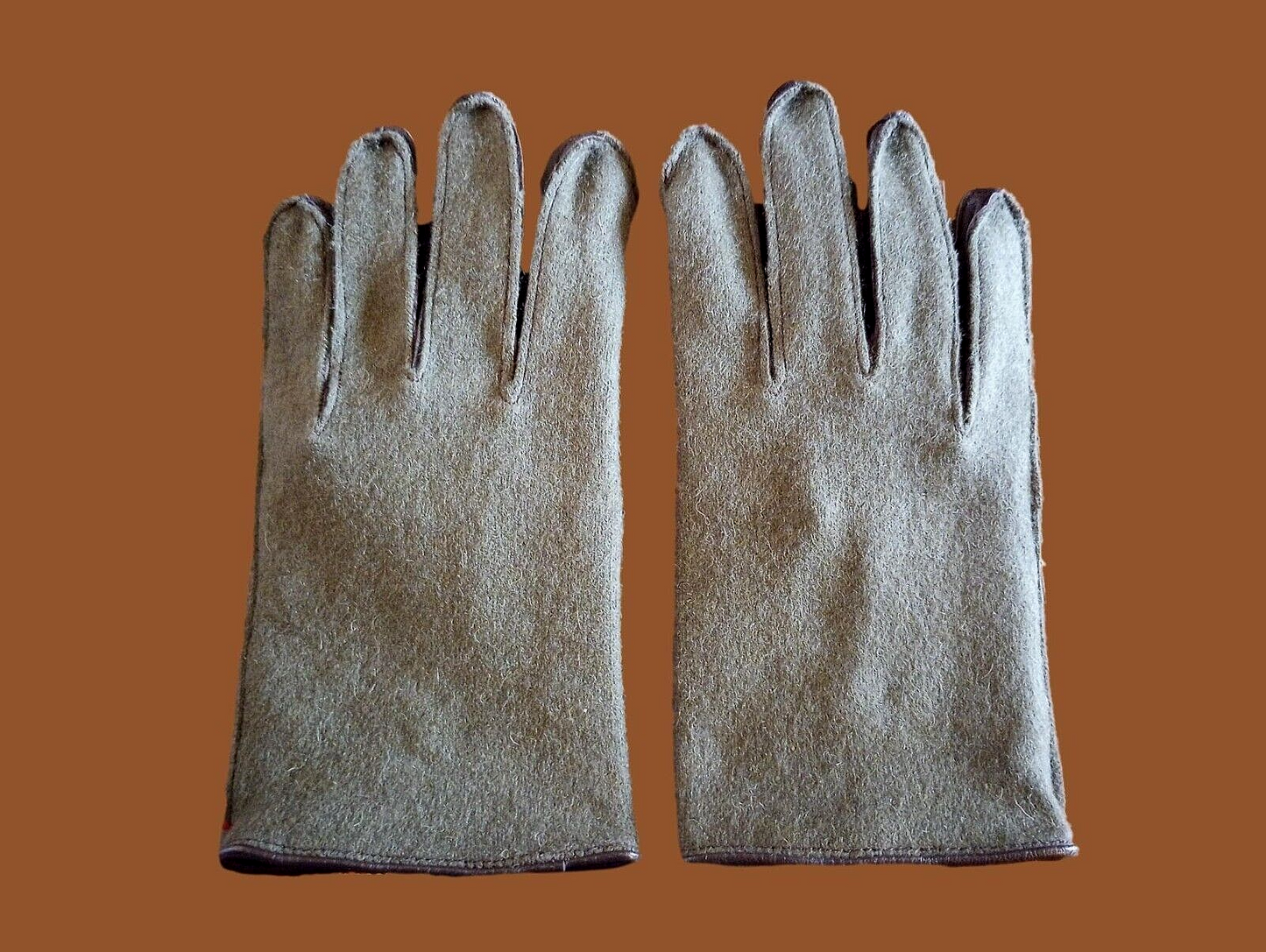 French Military WWII Style Leather Wool Gloves Original Surplus New Unissued