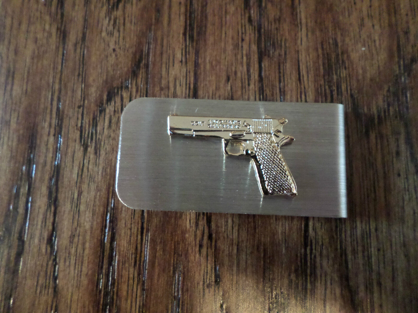 U.S MILITARY COLT 45  MONEY CLIP GOLD PISTOL ON SILVER CLIP U.S.A MADE