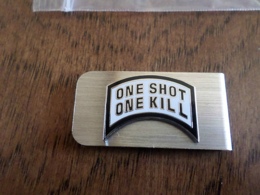 MONEY CLIP ONE SHOT ONE KILL METAL MONEY CLIP U.S.A MADE NEW IN BAGS