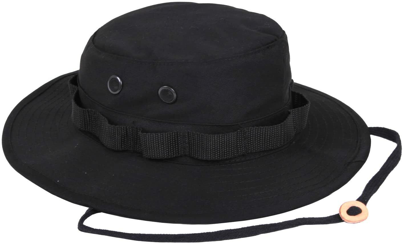 BLACK TACTICAL WIDE BRIM BOONIE HAT 100% RIPSTOP TYPE II HOT WEATHER