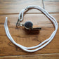 METAL NICKEL PLATED PEA CORK WHISTLE WITH LANYARD POLICE COACH EMERGENCY