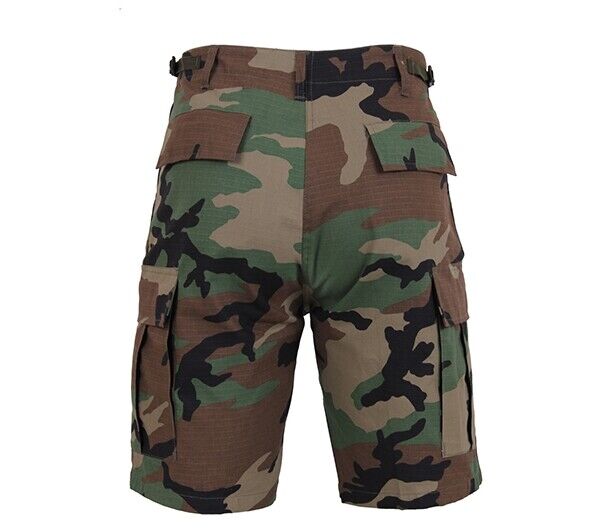 WOODLAND CAMOUFLAGE BDU CARGO SHORTS MILITARY STYLE 6 POCKET BUTTON FLY