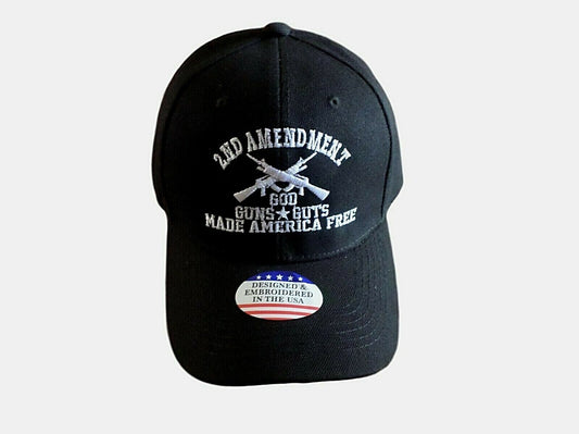 2nd AMENDMENT HAT GOD GUNS GUTS MADE AMERICA FREE CAP EMBROIDERED