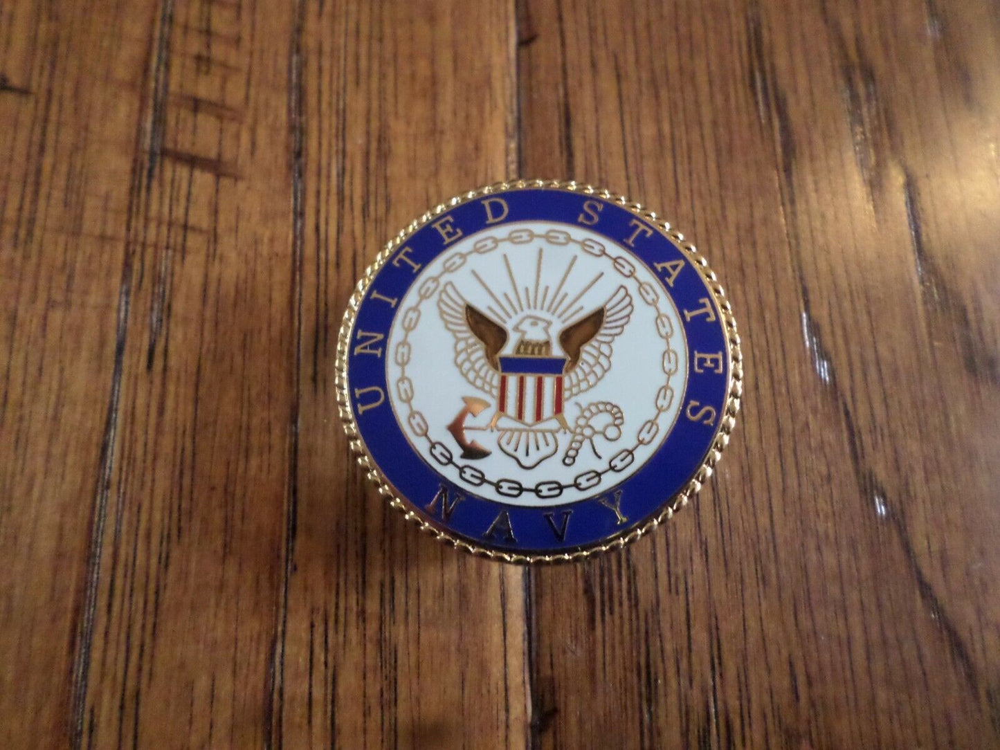 U.S MILITARY NAVY LARGE HAT PIN NAVY ROUND LOGO DOUBLE CLUTCH BACK