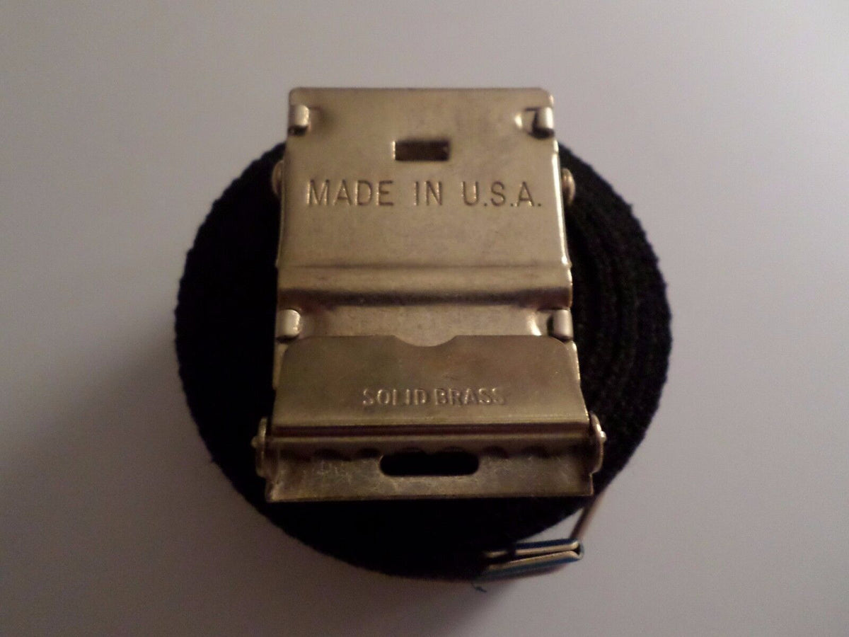 U.S MILITARY BLACK WEB BELT WITH 6th MARINE CORPS BRASS BUCKLE U.S.A MADE
