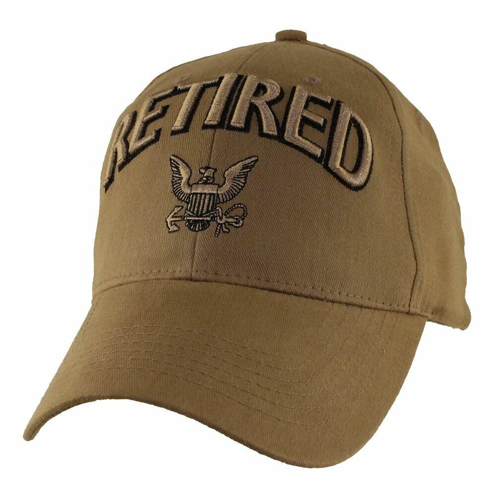 NEW U.S NAVY RETIRED COYOTE BROWN HAT 3D EMBROIDERED RAISED LETTERS BALL CAP