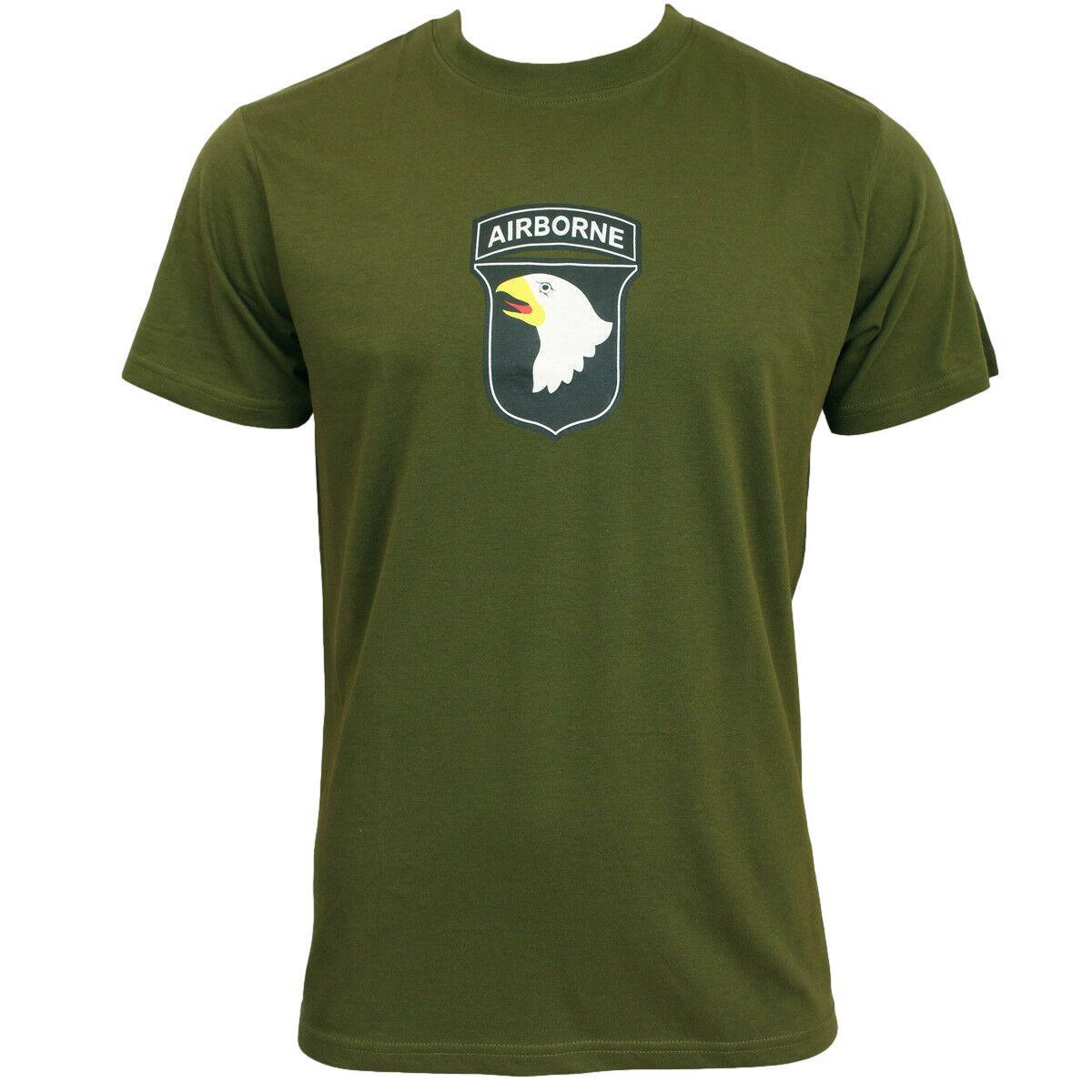 101st Airborne Army T-Shirt OD Green 100% Cotton Insignia On Front & Back