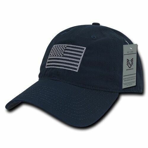 U.S American Flag Relaxed Ripstop Hat Cotton Polo Black Tonal Baseball Cap