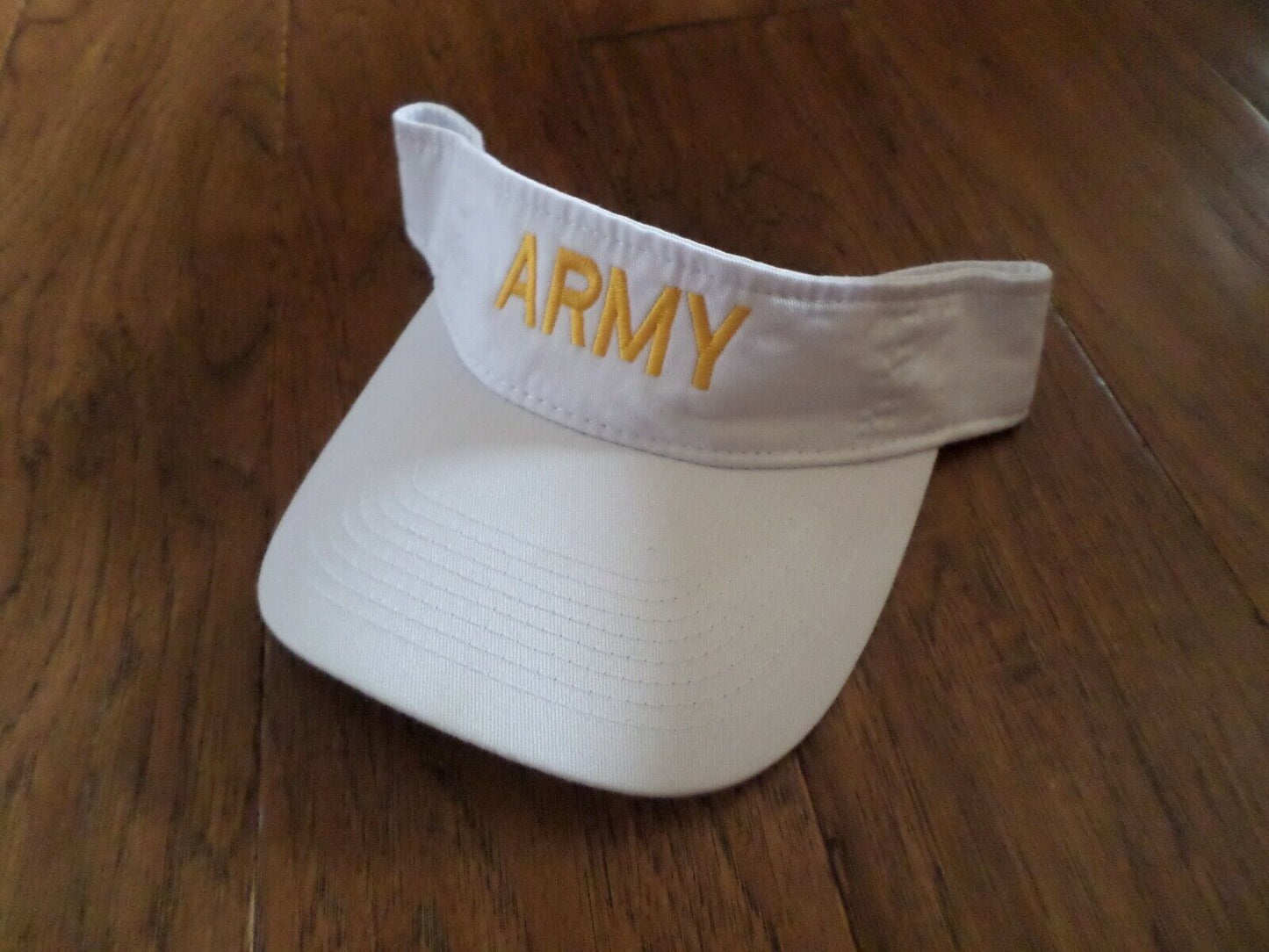 U.S  ARMY SUN VISOR CAP WHITE HAT WITH EMBROIDERED YELLOW ARMY