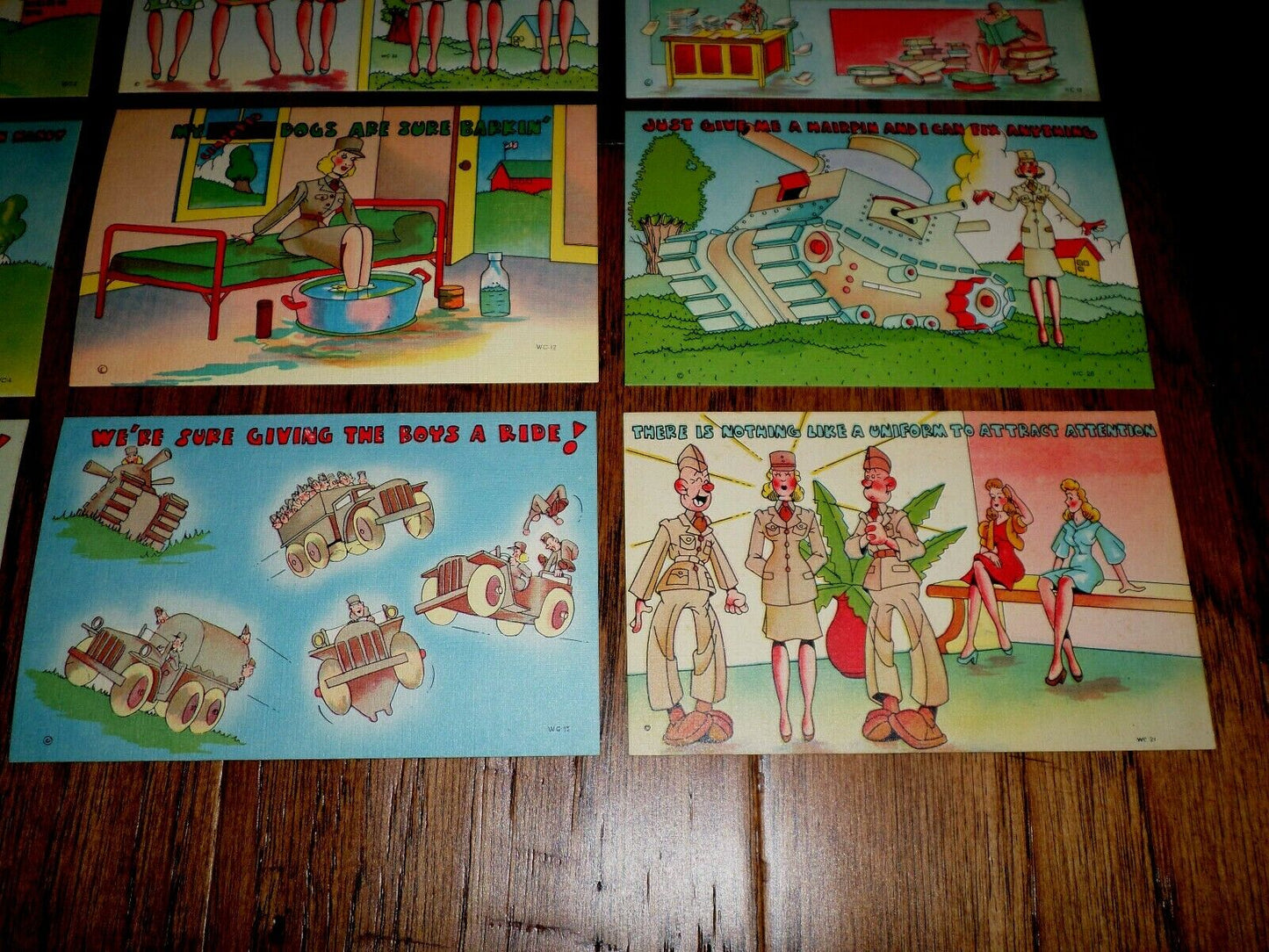 WWII U.S MILITARY COMIC POSTCARDS FEMALE WAC BY BEALS  9 CARDS IN SET VINTAGE